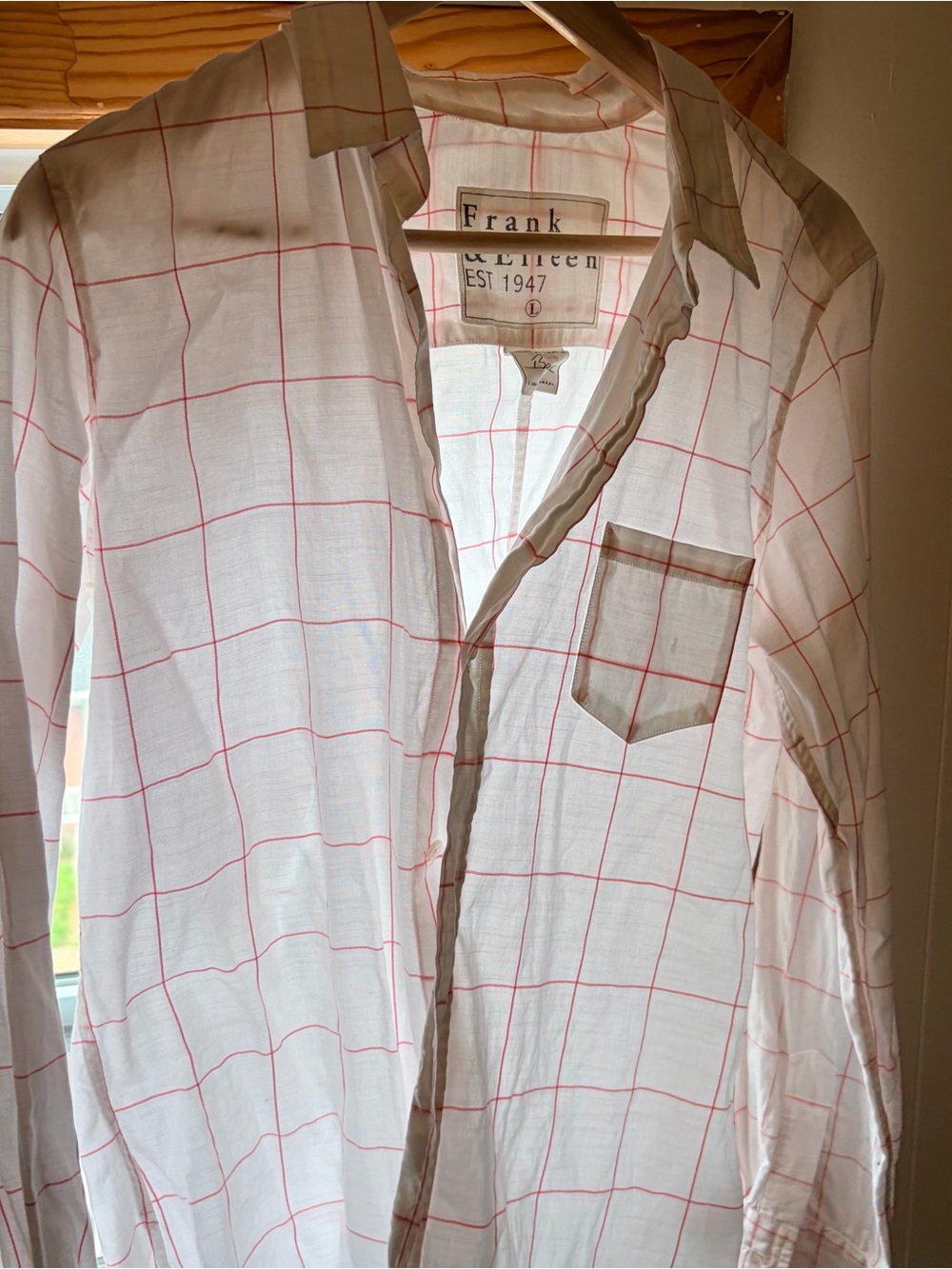 Frank & Eileen White Shirt with Red / Pink Windowpane Grid
